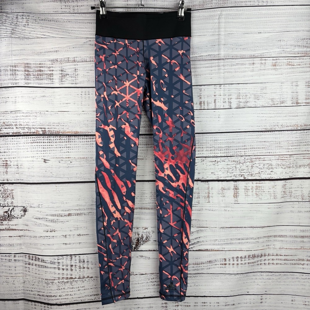 Adidas Leggings Climalite Womens XS Orange Black Gray Activewear Running READ